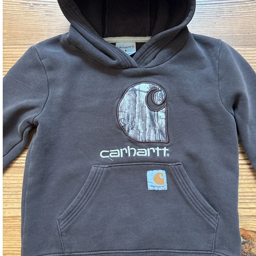 Carhartt Hoodie Kids‎ Brown Good Realtree Camo Logo Pullover Fleece SIZE 5